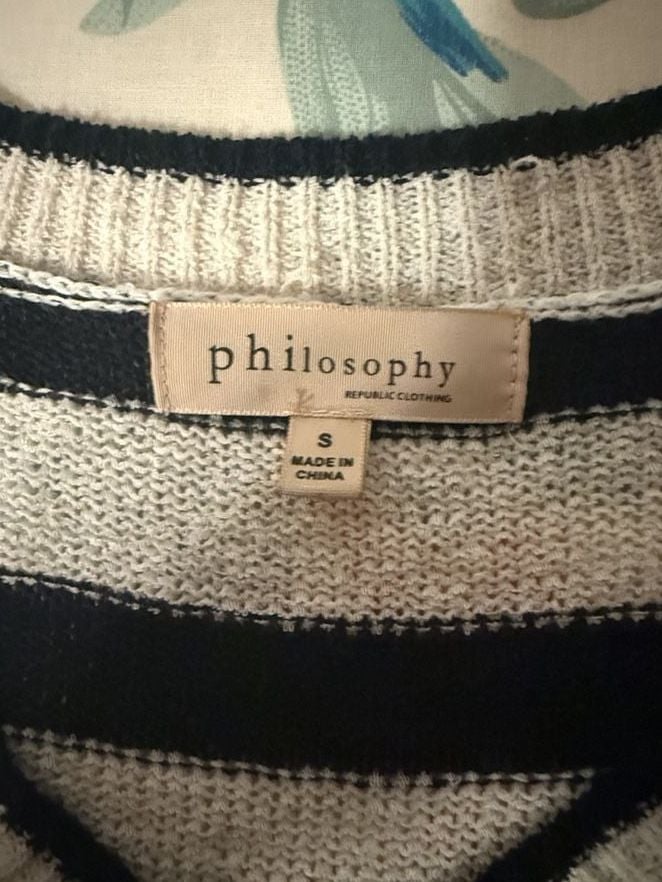 Philosophy Republic Clothing Striped V-Neck Sweater Size S Black White 5