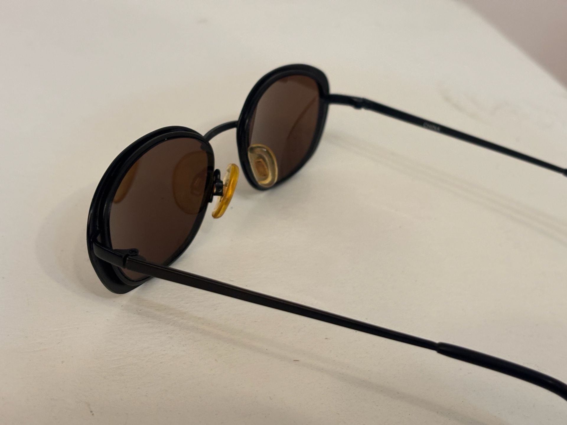 Vintage Black Oval Sunglasses Brown Lenses 7