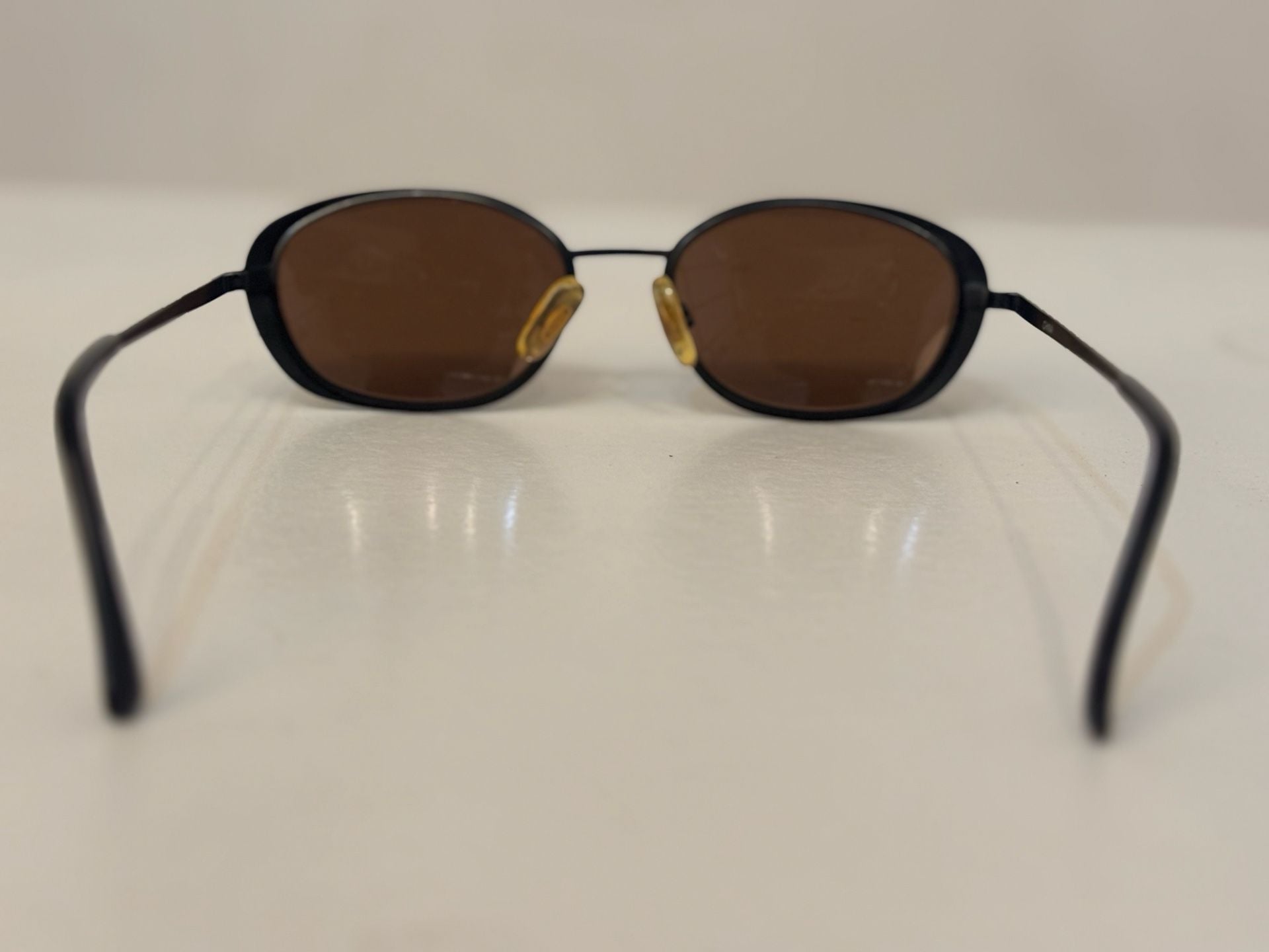 Vintage Black Oval Sunglasses Brown Lenses 8