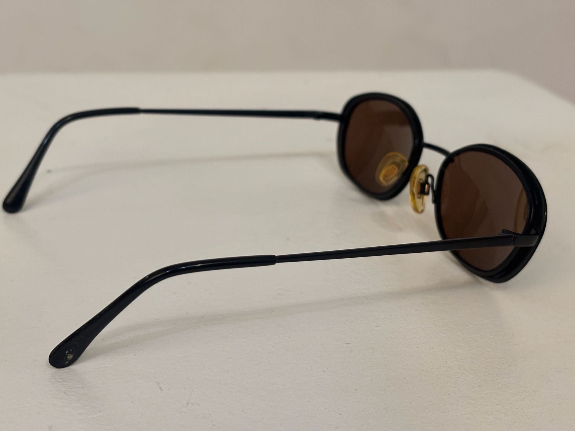 Vintage Black Oval Sunglasses Brown Lenses 9