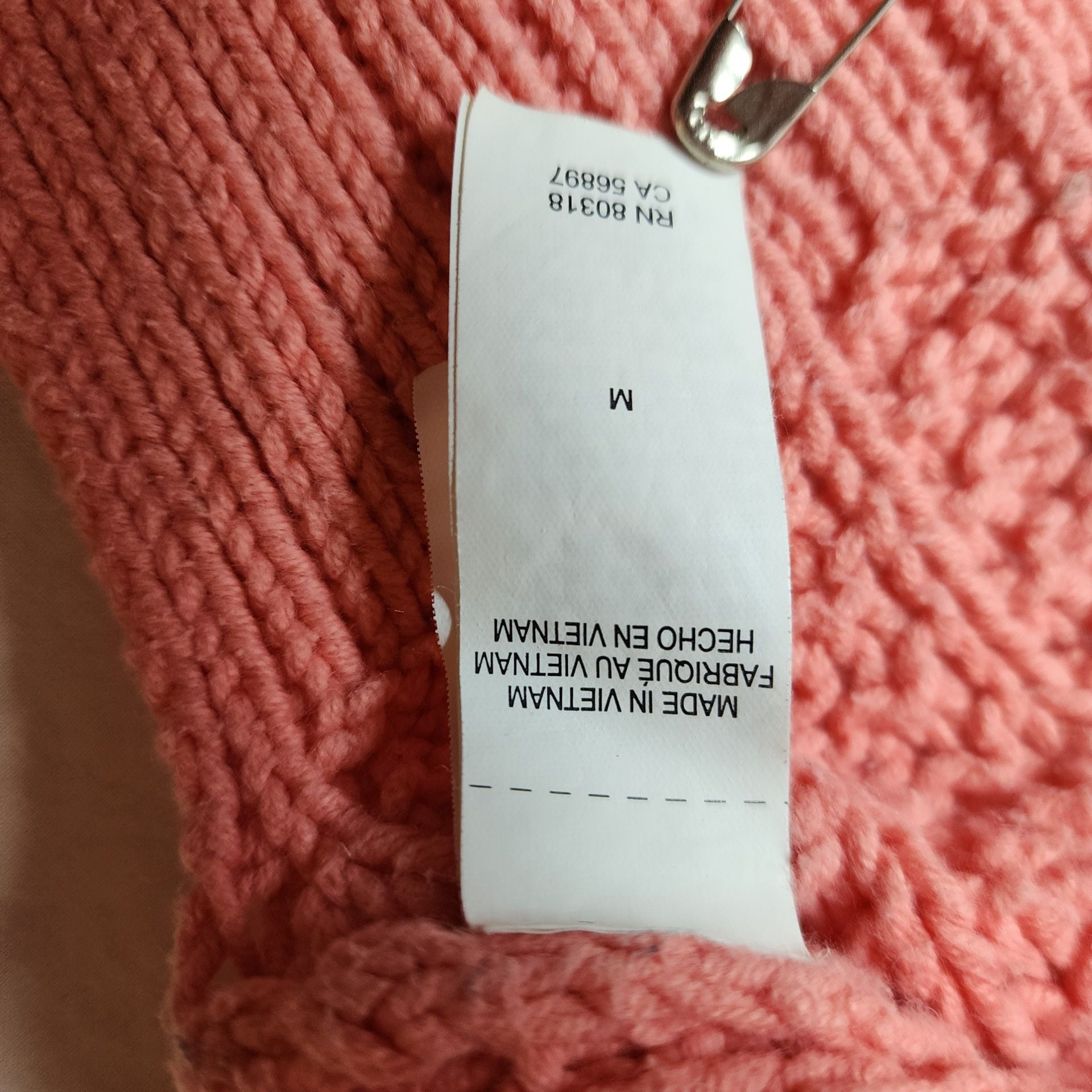 Lucky Brand V-Neck Sweater Size L Coral Pink Ribbed Knit 5