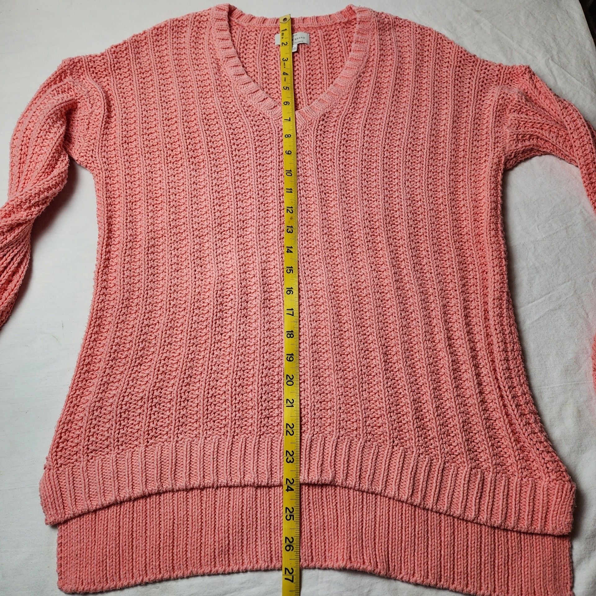 Lucky Brand V-Neck Sweater Size L Coral Pink Ribbed Knit 8