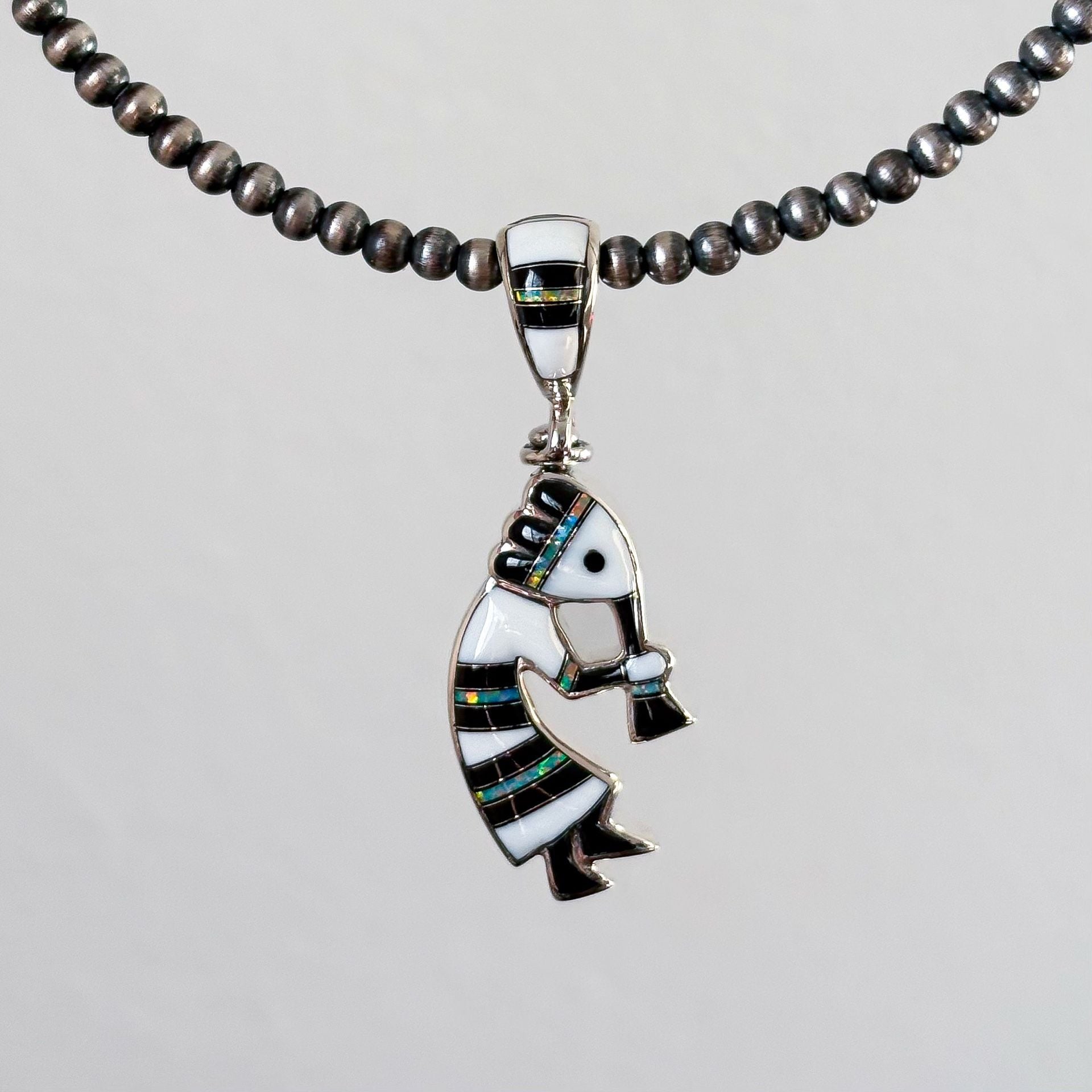 Southwestern Reversible Kokopelli Sterling Silver Genuine Stone Inlay Pendant 2