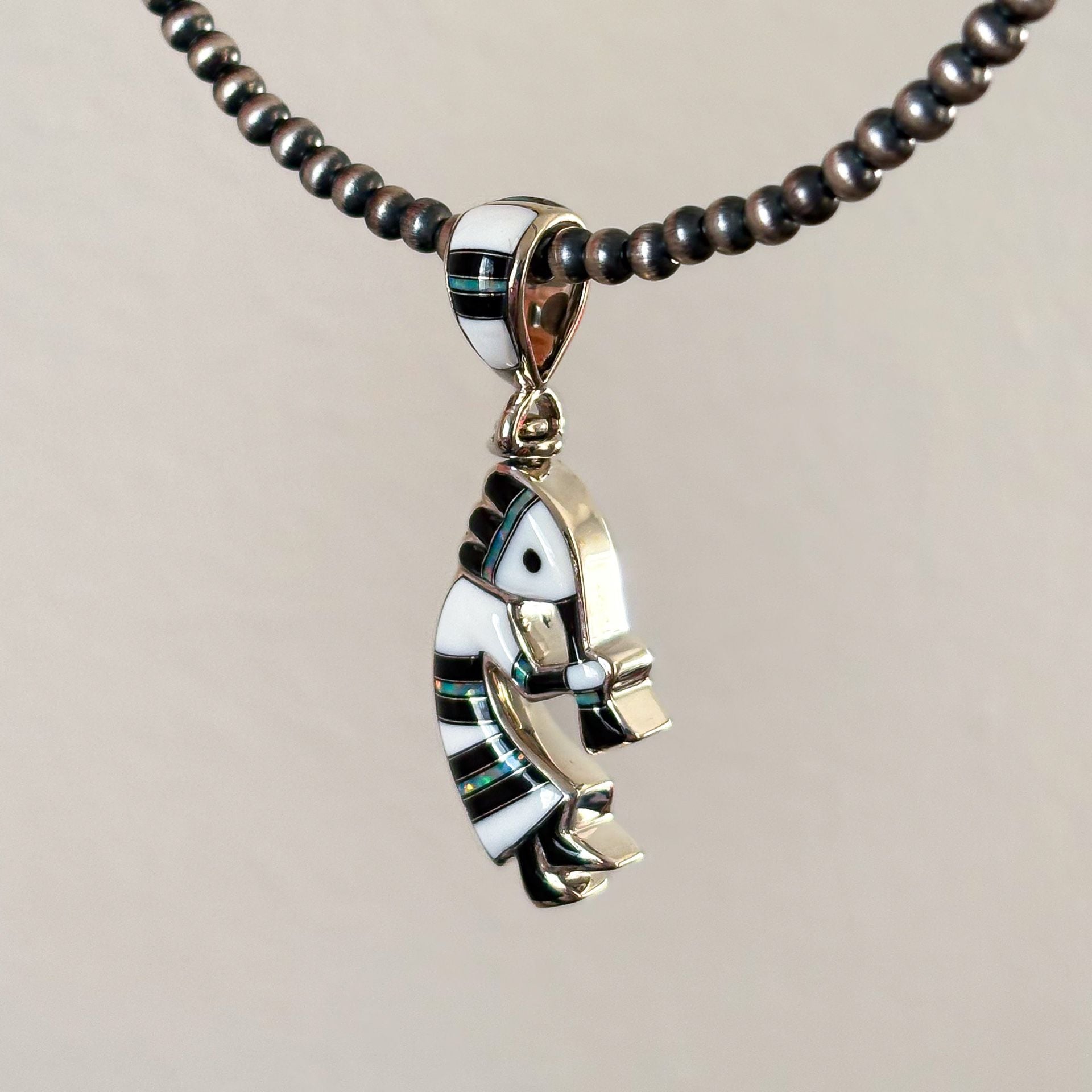 Southwestern Reversible Kokopelli Sterling Silver Genuine Stone Inlay Pendant 4