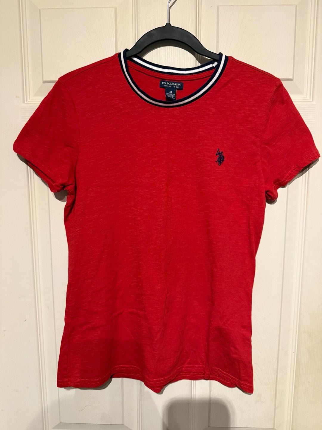 U.S. Polo Assn. T-Shirt Size M Red Cotton Striped Collar 2