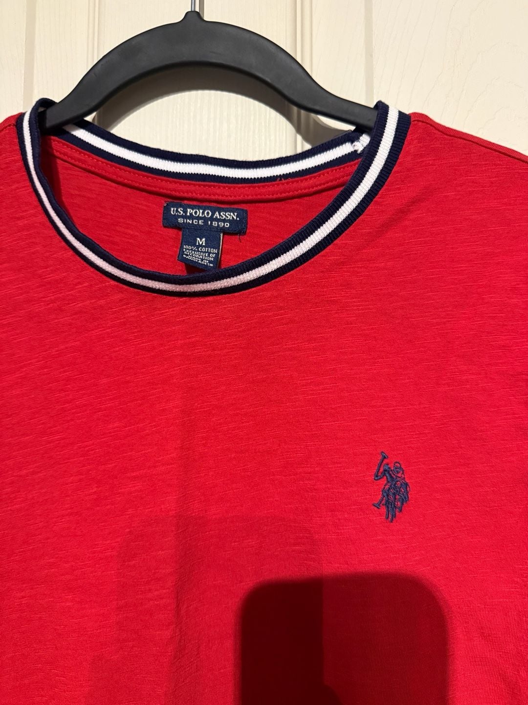 U.S. Polo Assn. T-Shirt Size M Red Cotton Striped Collar 4