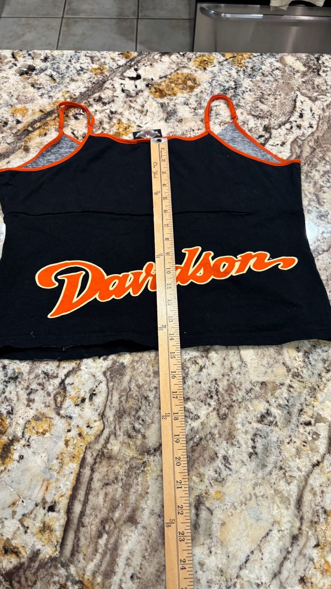 Harley Davidson Cami Tank Top Size L Black Orange Graphic 2005 8