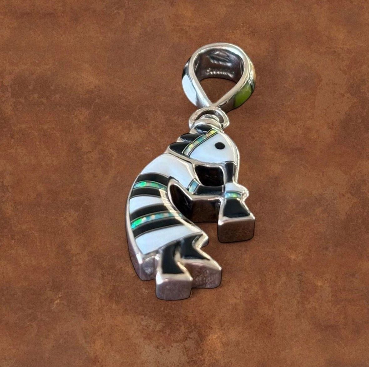 Southwestern Reversible Kokopelli Sterling Silver Genuine Stone Inlay Pendant 6