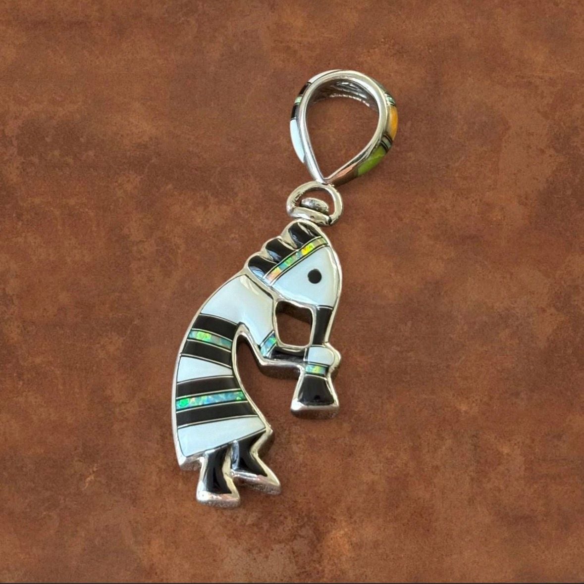 Southwestern Reversible Kokopelli Sterling Silver Genuine Stone Inlay Pendant 7