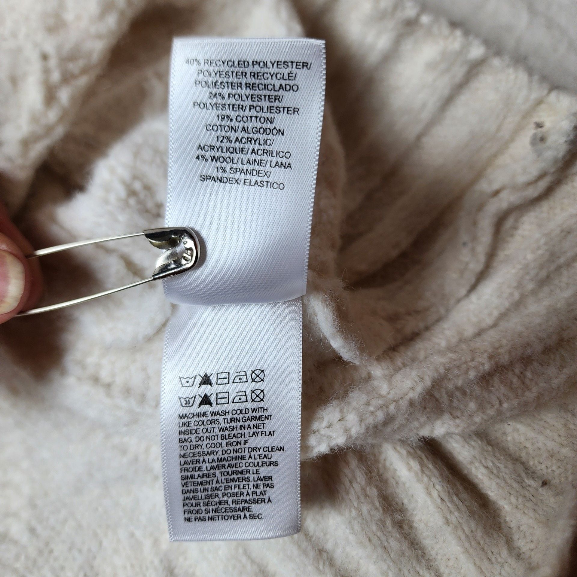 Lucky Brand Cable Knit Sweater Size L Ivory Cream Wool Blend Crewneck 6