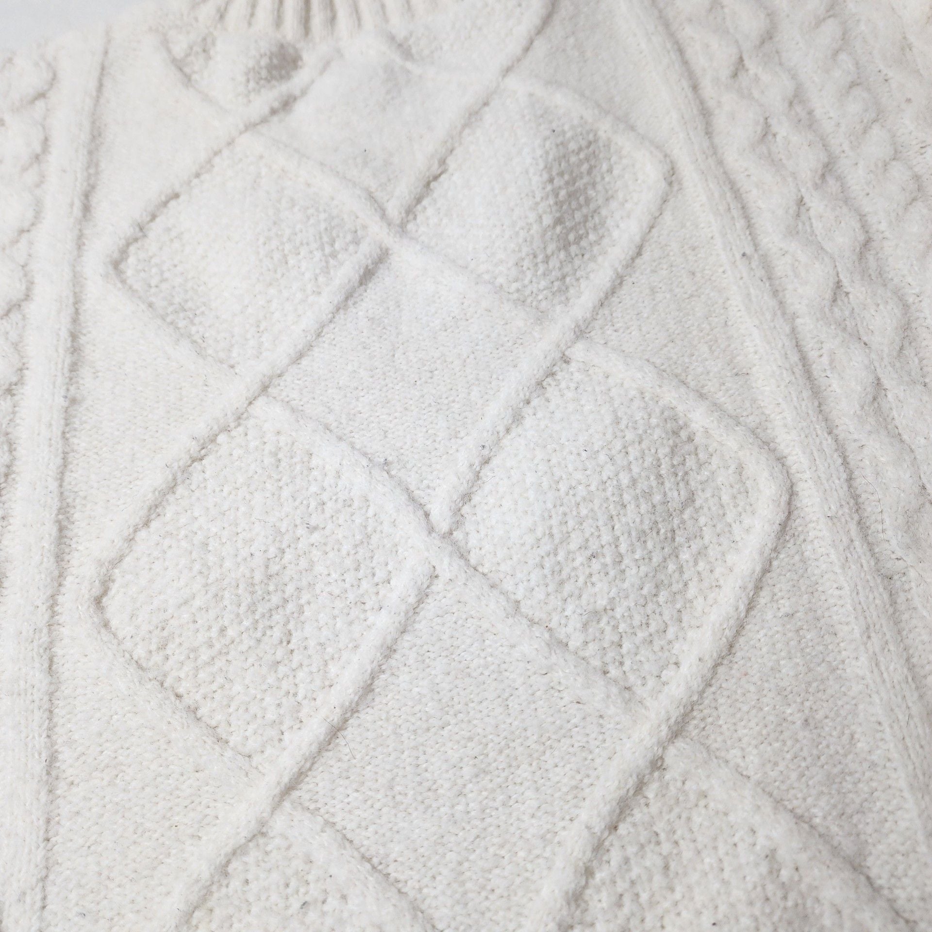 Lucky Brand Cable Knit Sweater Size L Ivory Cream Wool Blend Crewneck 10