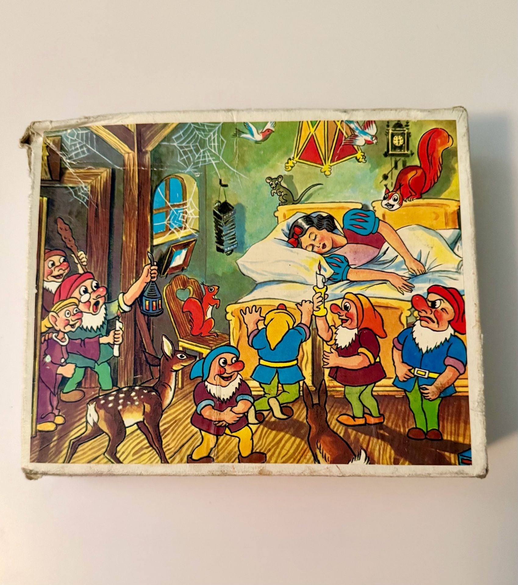 Vintage Snow White And The Seven Dwarfs Wooden Cube Puzzle 2