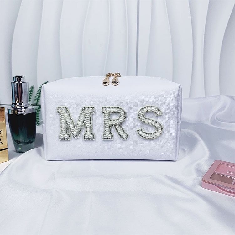 Large Hot Pearl Letter Cosmetic Bag in Black 13