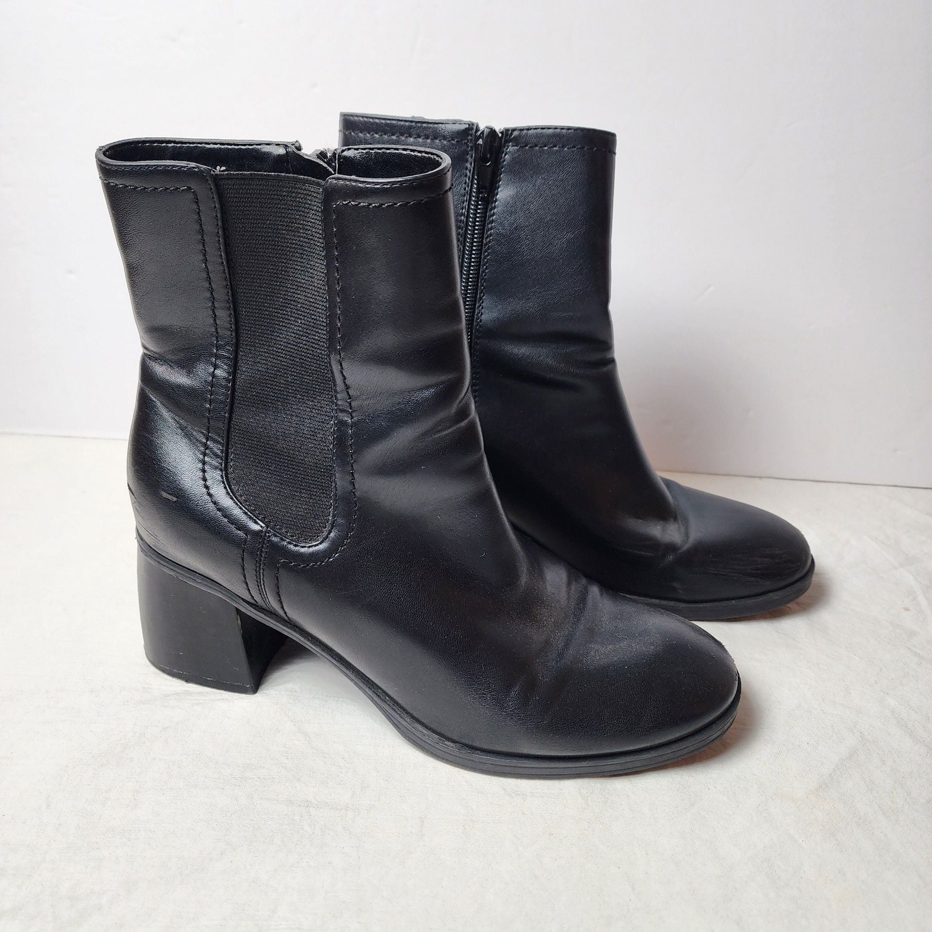 Nine West Ankle Boots Size 8M Black Block Heel Zip Up Shoes 2