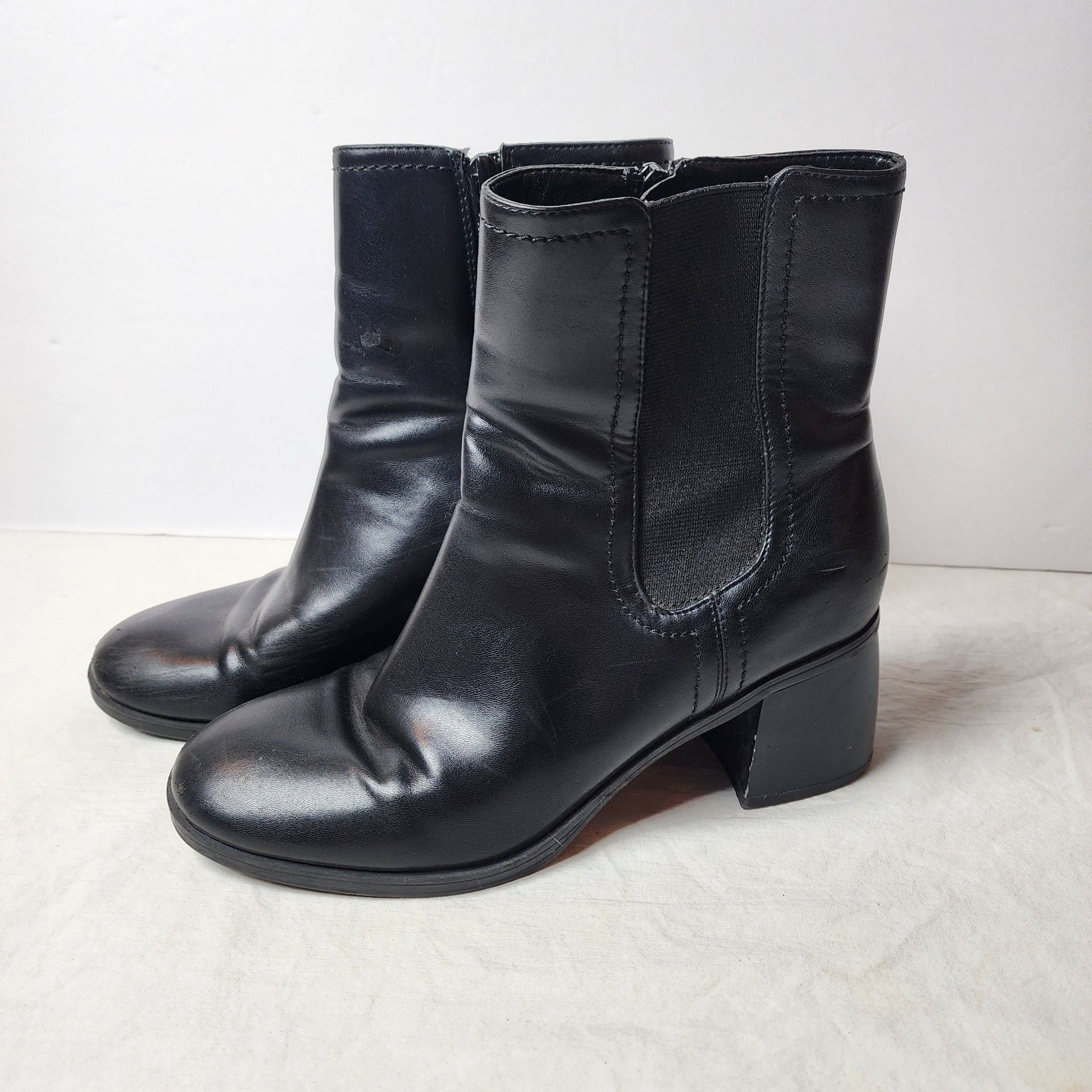 Nine West Ankle Boots Size 8M Black Block Heel Zip Up Shoes 3