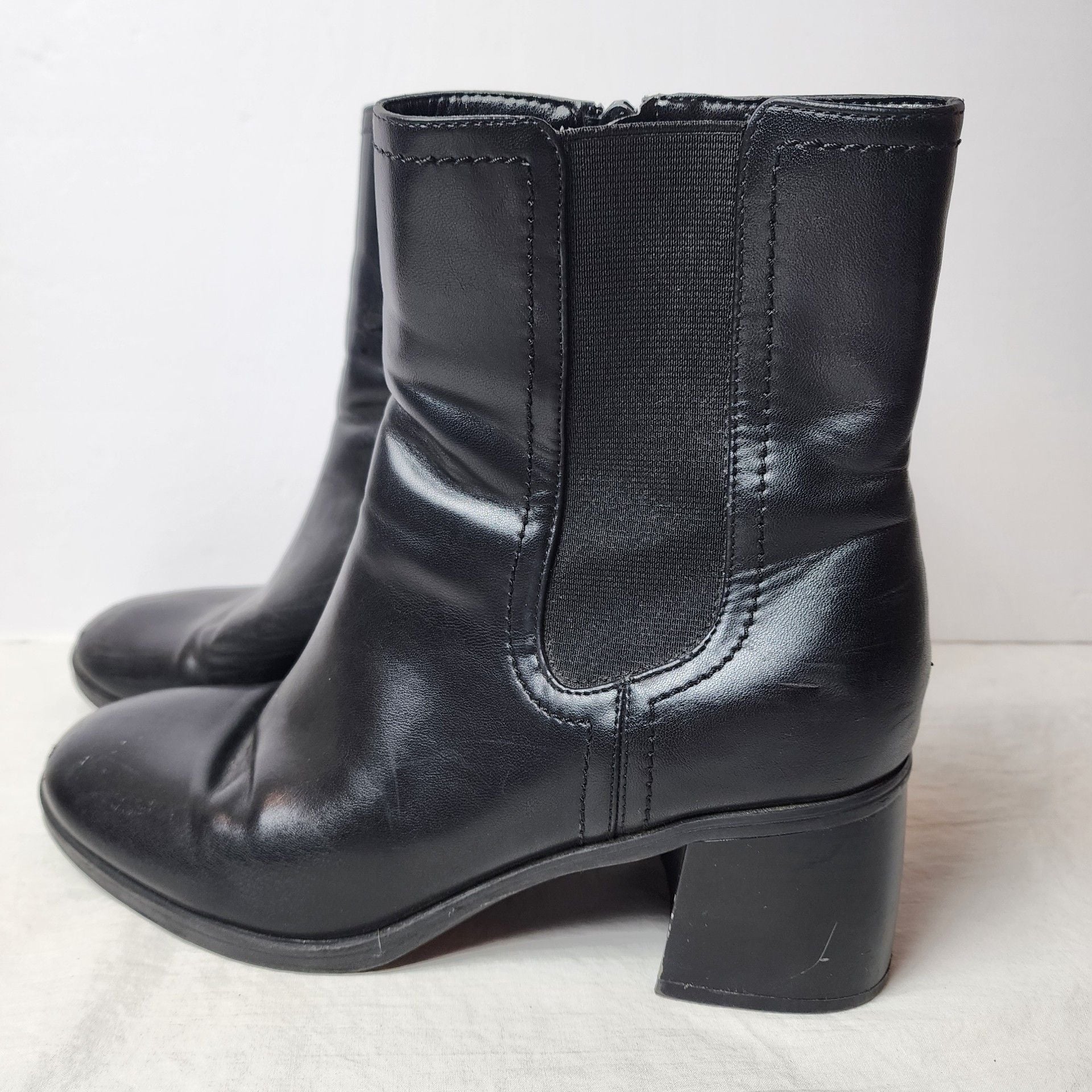 Nine West Ankle Boots Size 8M Black Block Heel Zip Up Shoes 4