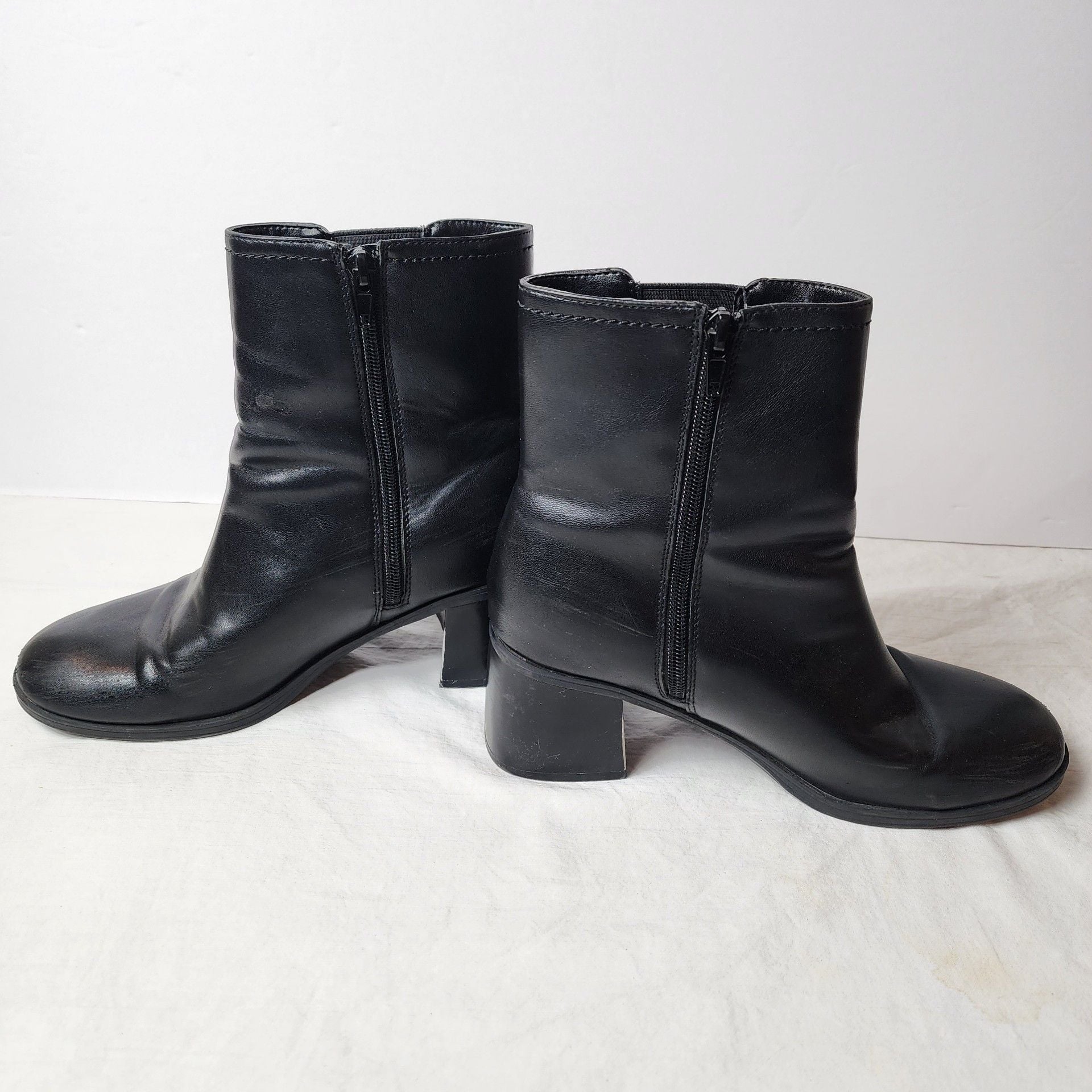Nine West Ankle Boots Size 8M Black Block Heel Zip Up Shoes 6