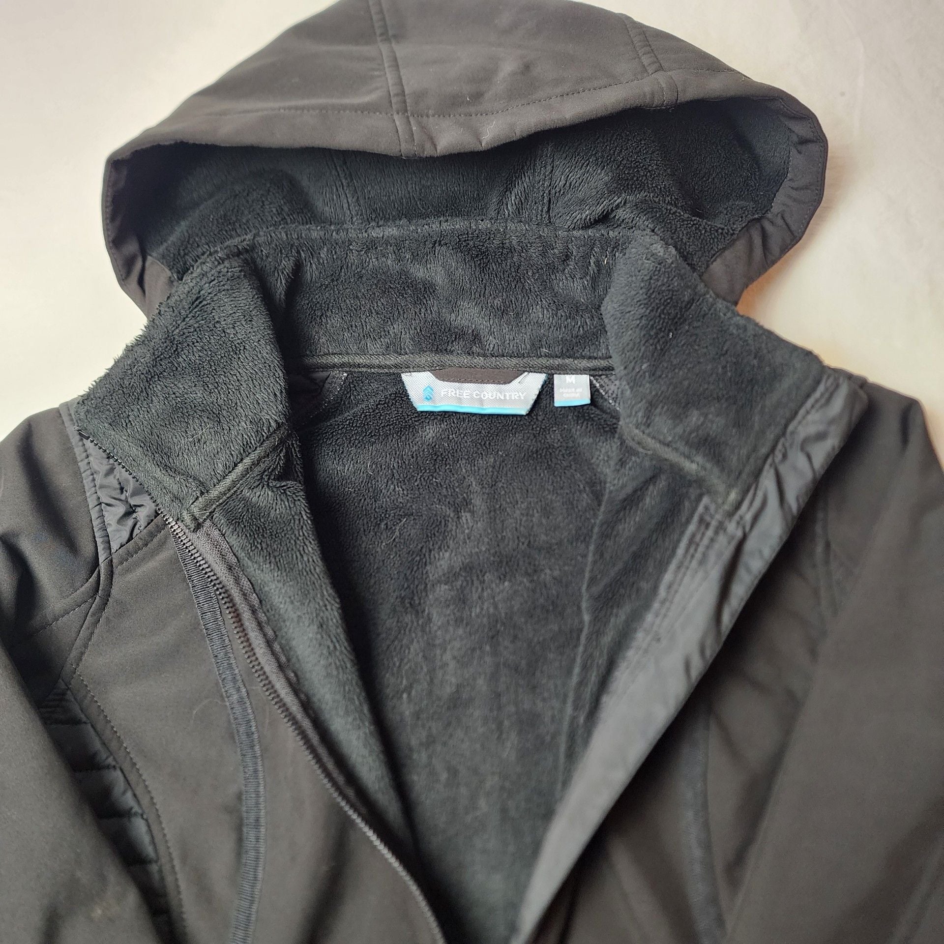 Free Country Quilted Softshell Hooded Jacket Size M Black Fleece Lined 3