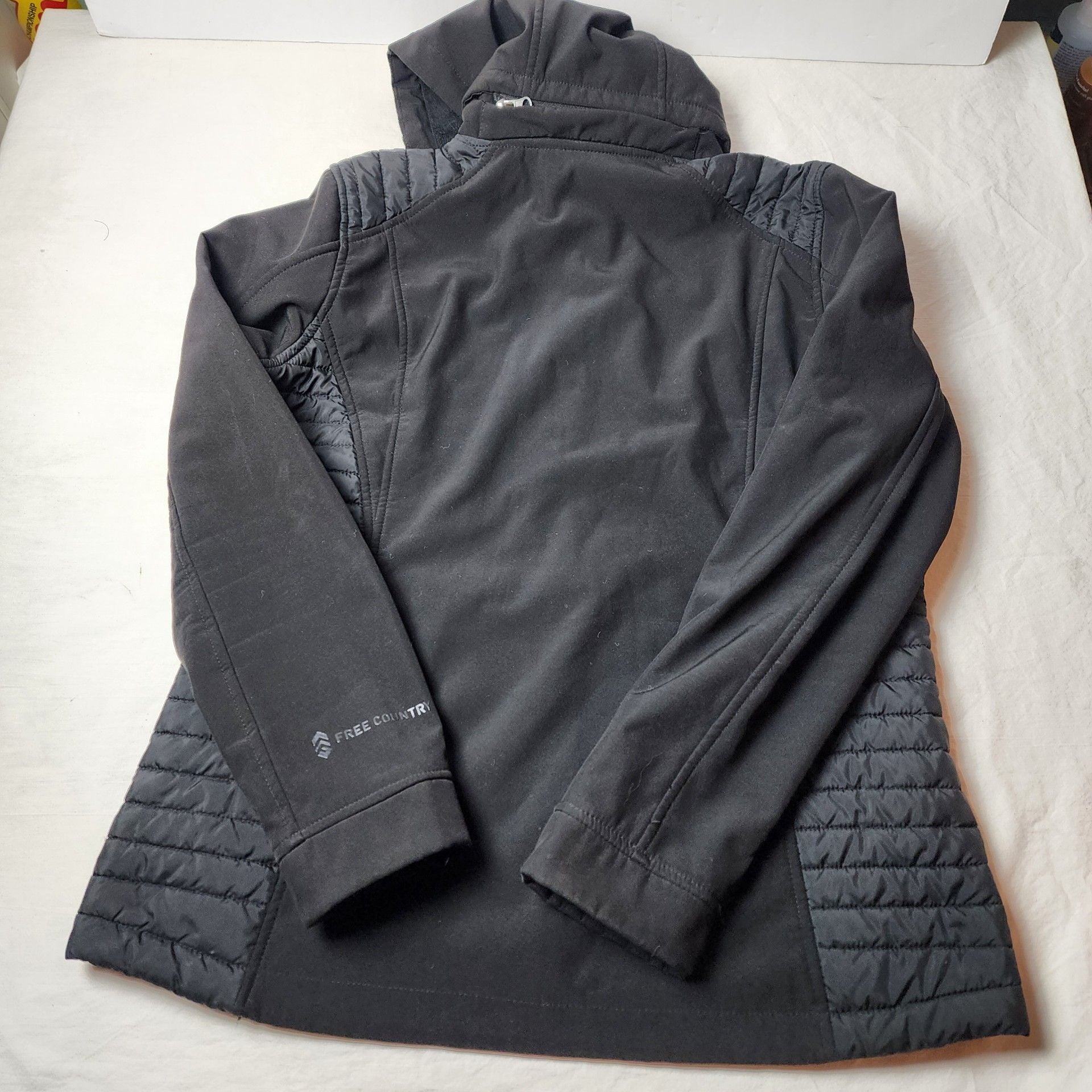 Free Country Quilted Softshell Hooded Jacket Size M Black Fleece Lined 10