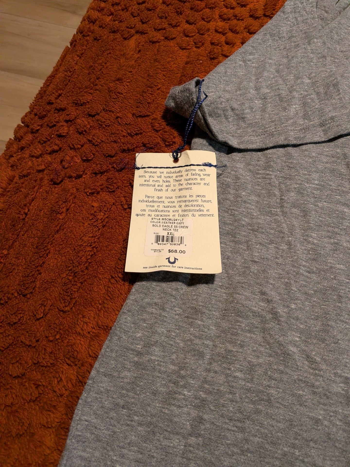 True Religion Bold Eagle SS Crew Neck Tee Size XXL Heather Grey 5