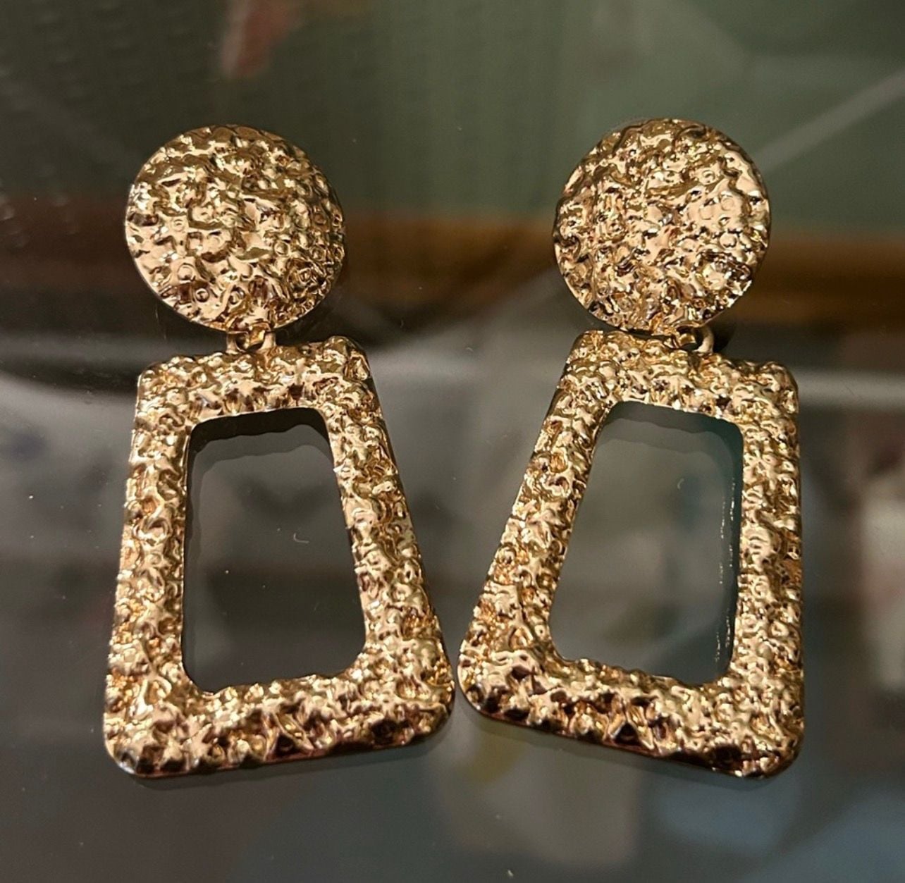 Textured Gold Geometric Earrings #0302 3