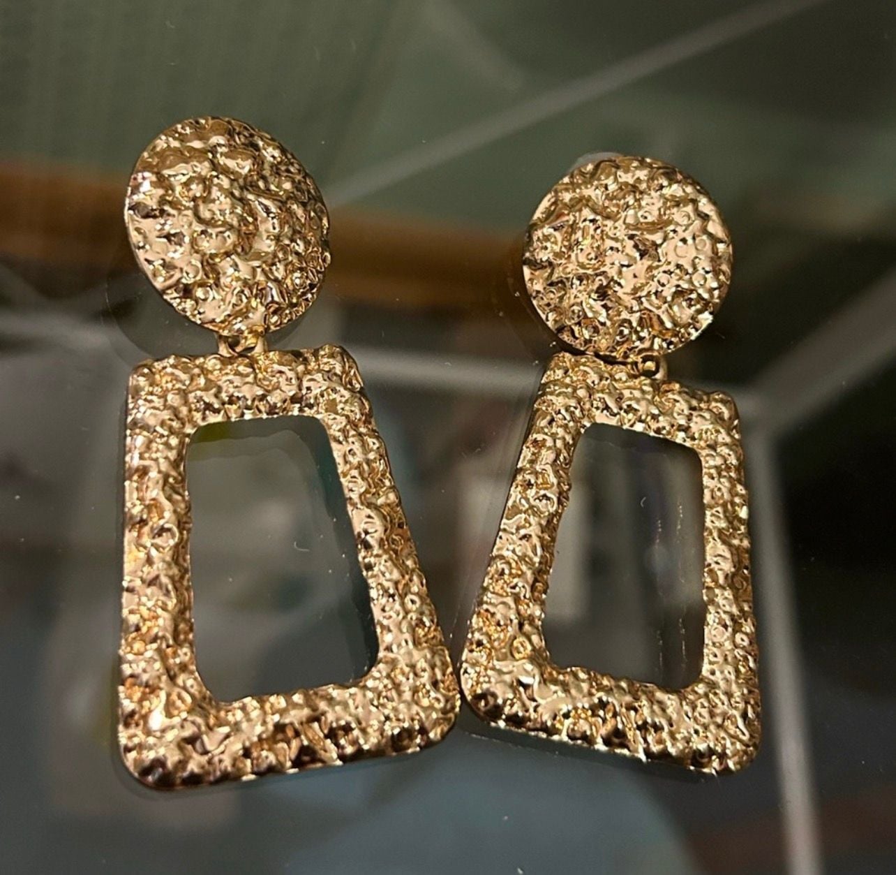 Textured Gold Geometric Earrings #0302 5