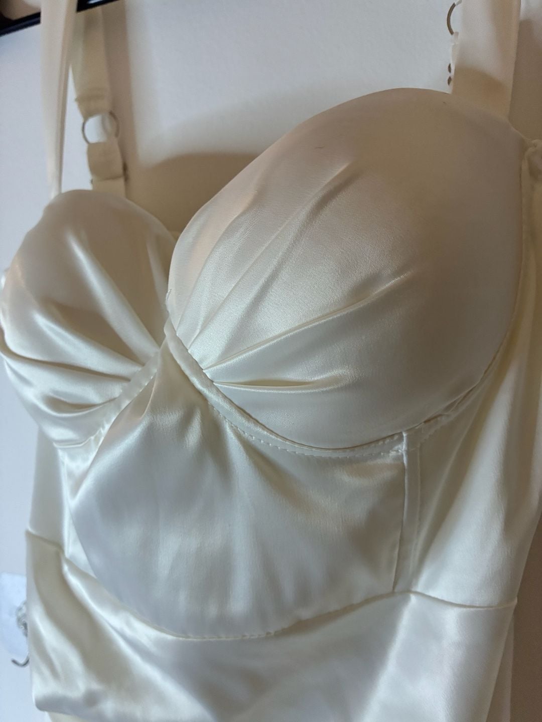 LEAU Ivory Satin Ruched Bustier Cinched Dress Size Small 3