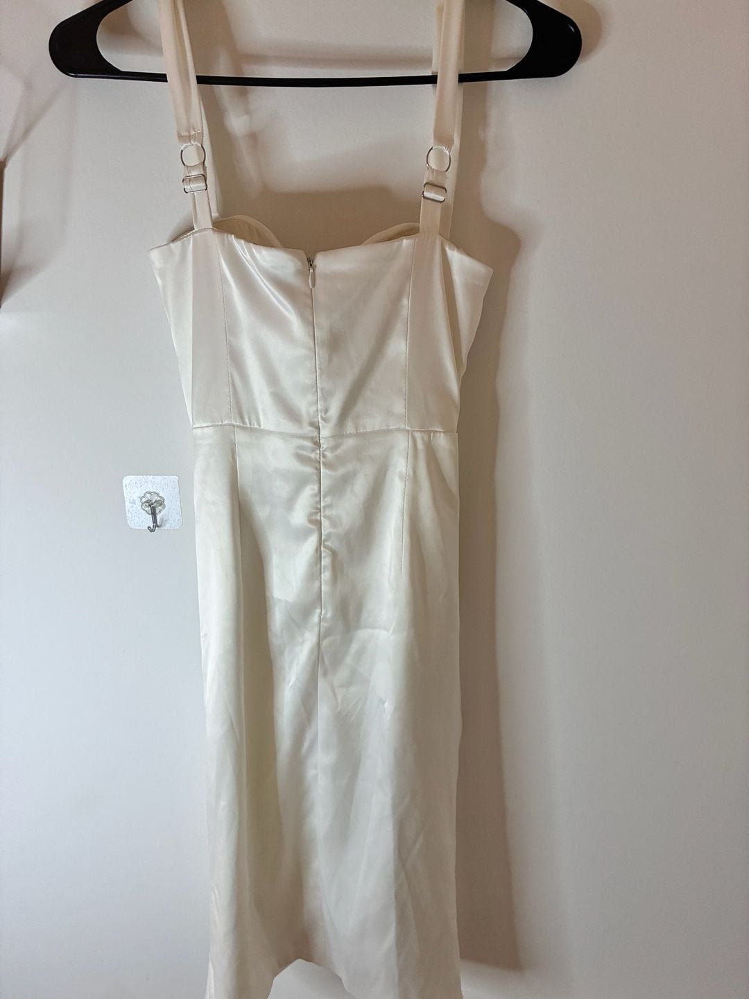 LEAU Ivory Satin Ruched Bustier Cinched Dress Size Small 4