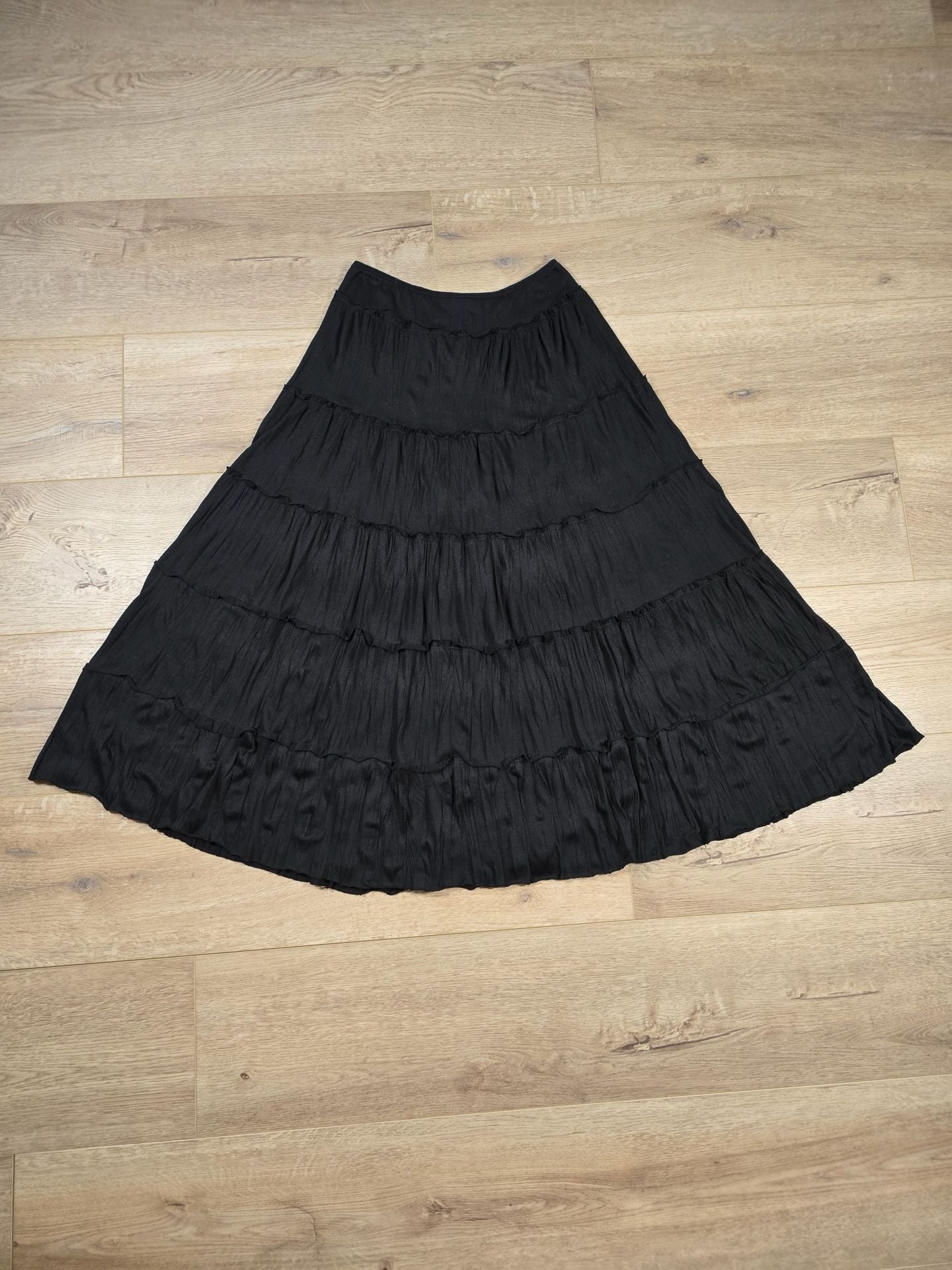 White House Black Market Black Tiered Midi Skirt Flowy Pull On Size S 3