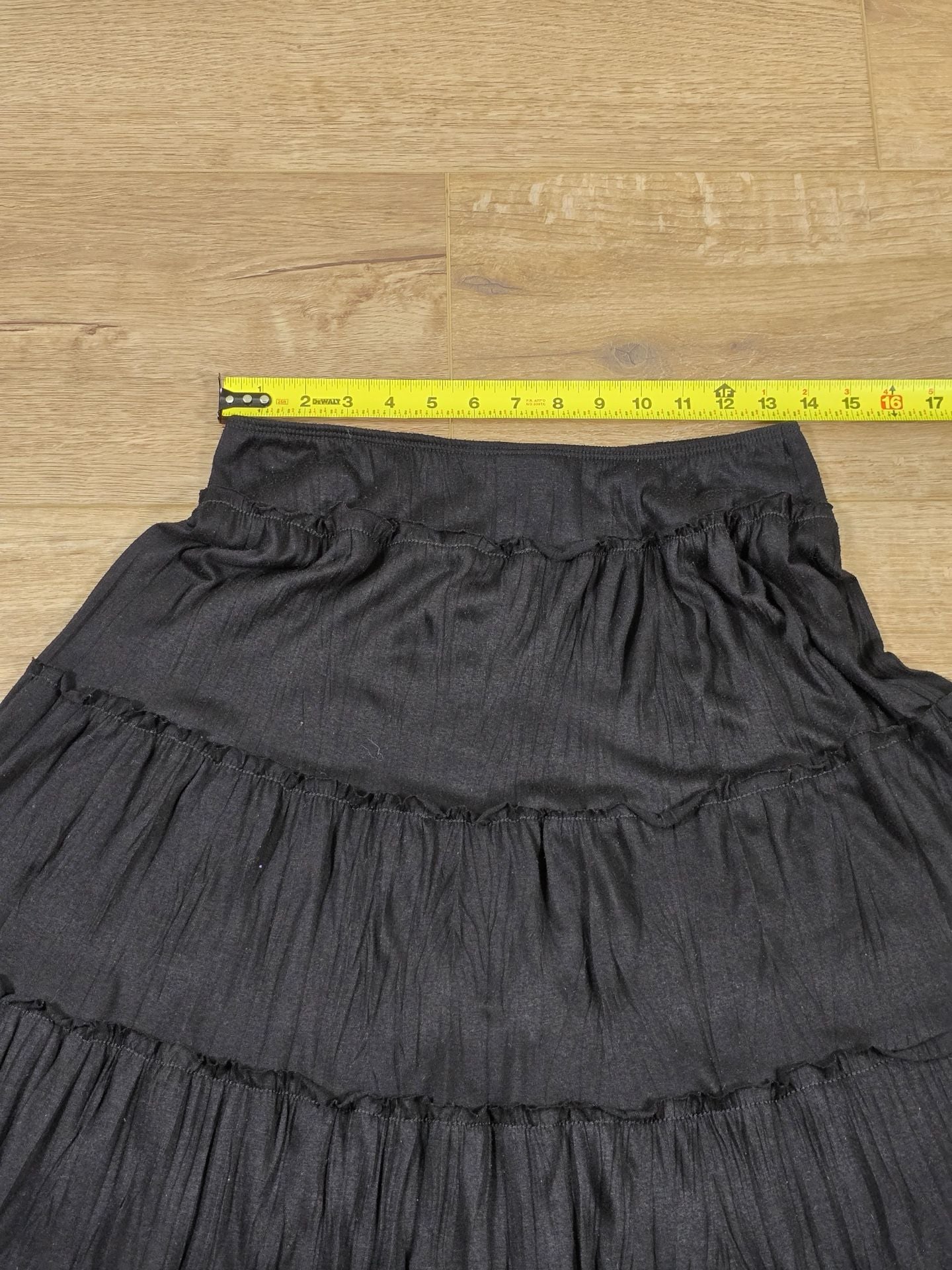 White House Black Market Black Tiered Midi Skirt Flowy Pull On Size S 5