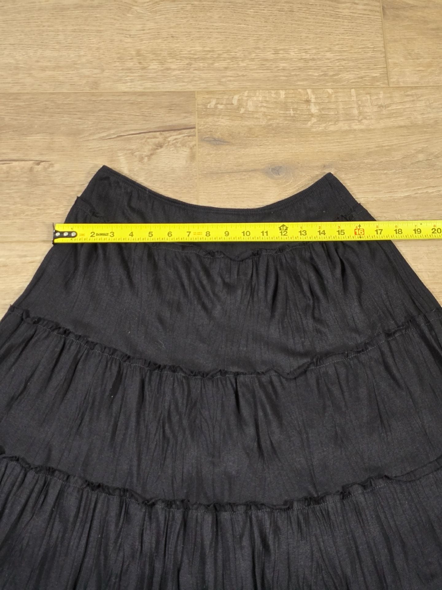 White House Black Market Black Tiered Midi Skirt Flowy Pull On Size S 6