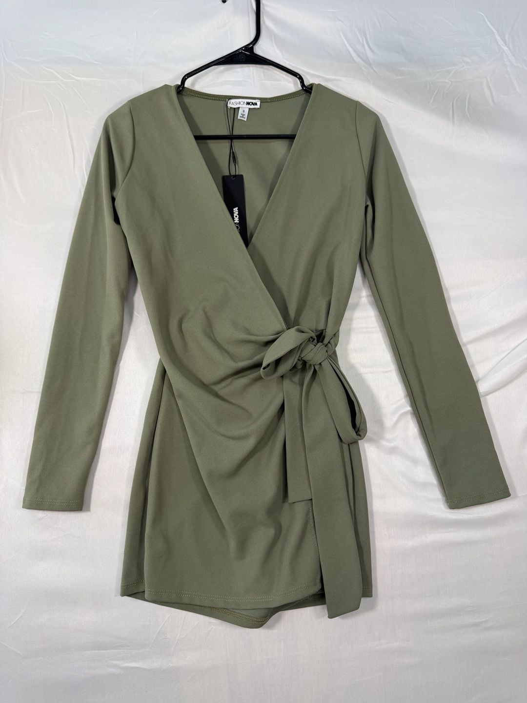 Fashion Nova Wrap Romper Size S Olive Green Long Sleeve New 2