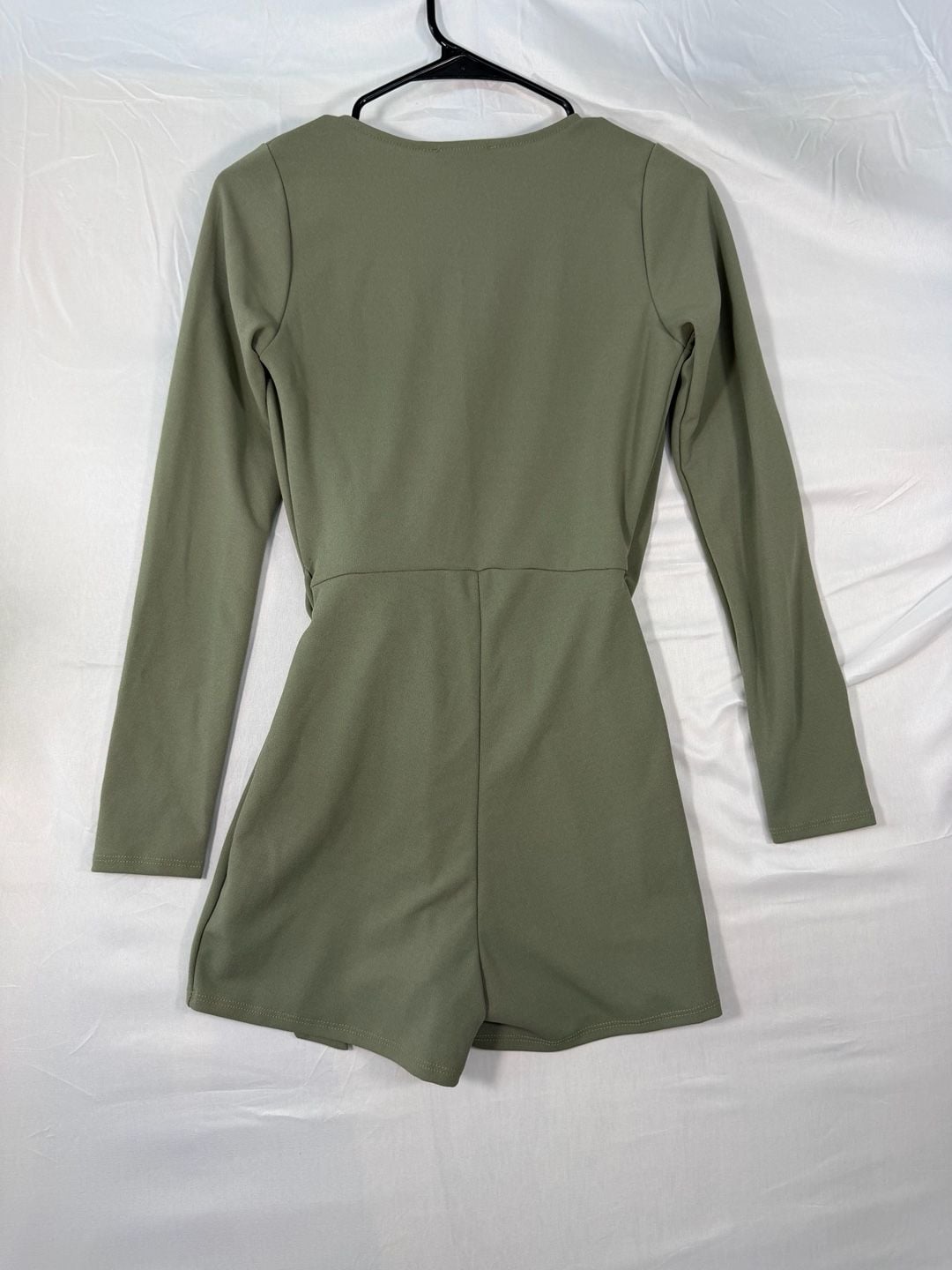 Fashion Nova Wrap Romper Size S Olive Green Long Sleeve New 4