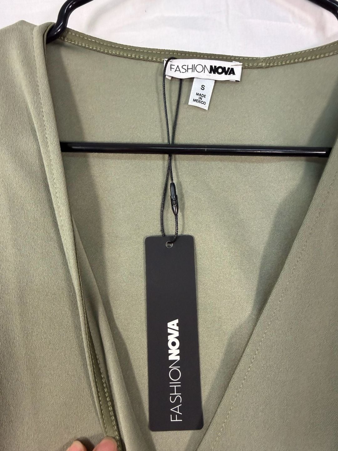 Fashion Nova Wrap Romper Size S Olive Green Long Sleeve New 3