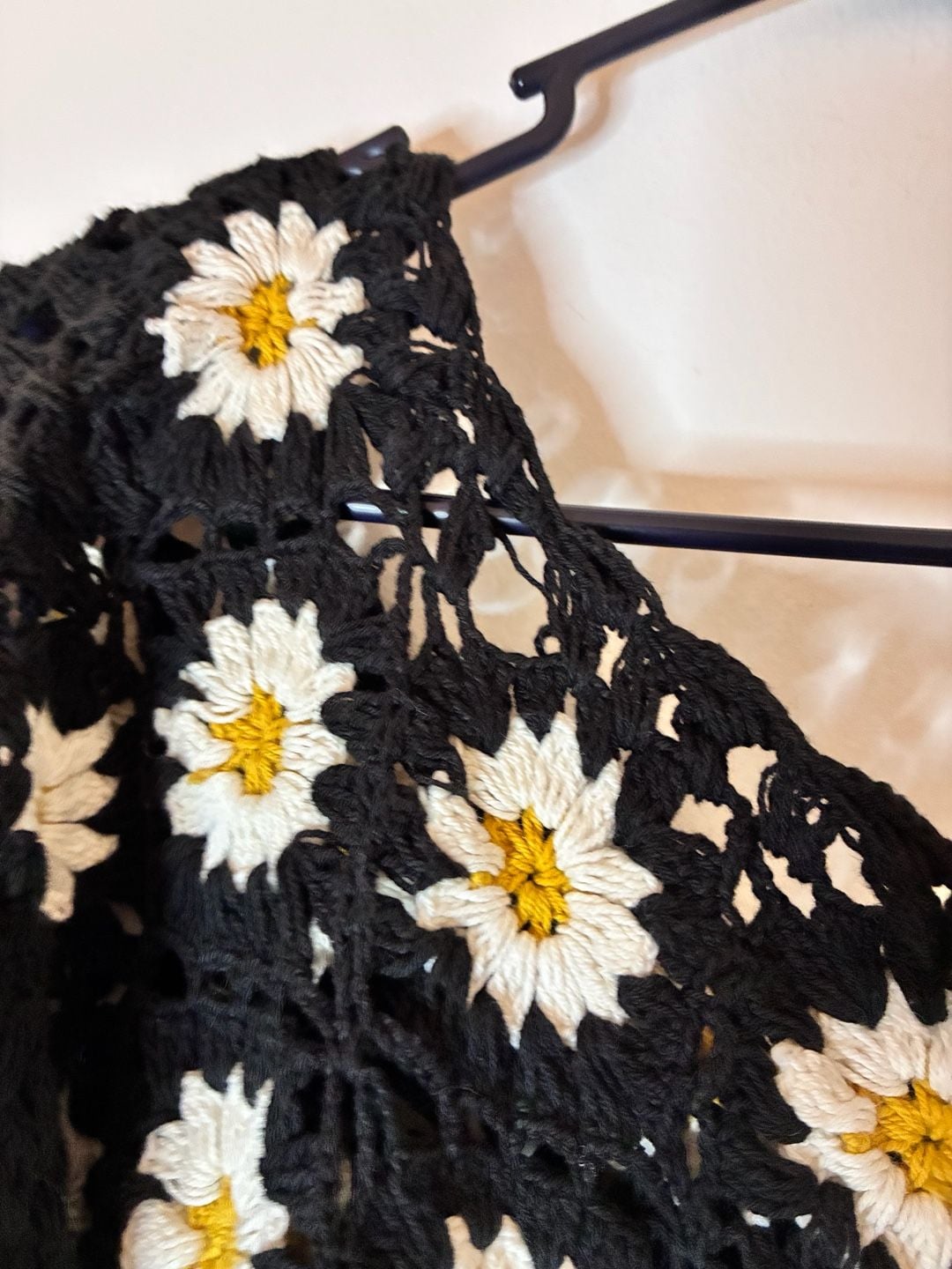 MNG Black Crochet Daisy Floral Knit Sweater Top Size S 4