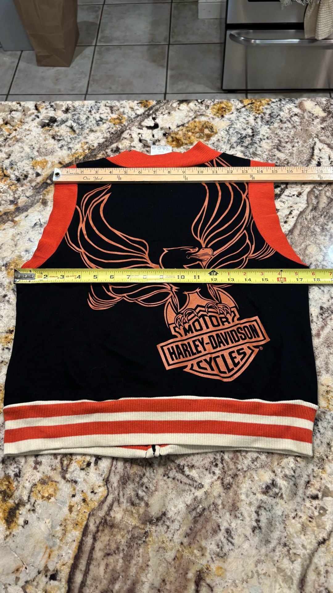 Harley Davidson Zip Up Vest Size M Black Orange Eagle Graphic 6