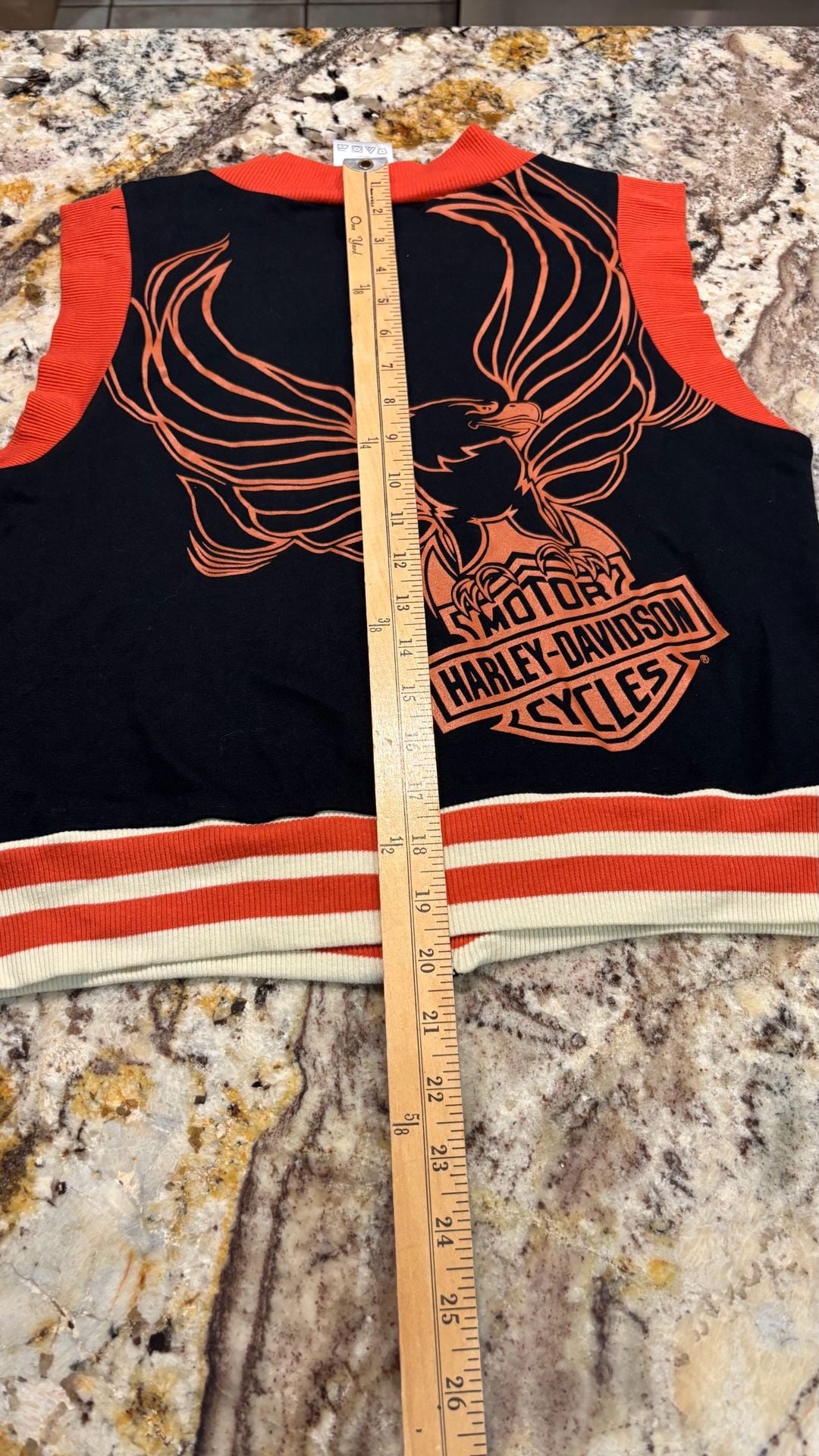 Harley Davidson Zip Up Vest Size M Black Orange Eagle Graphic 7