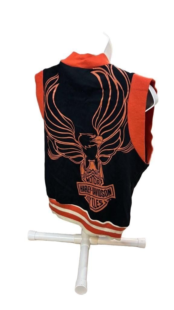 Harley Davidson Zip Up Vest Size M Black Orange Eagle Graphic 5