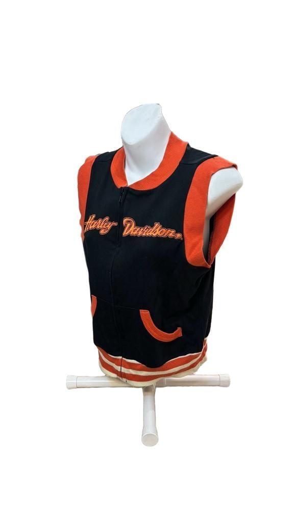 Harley Davidson Zip Up Vest Size M Black Orange Eagle Graphic 3
