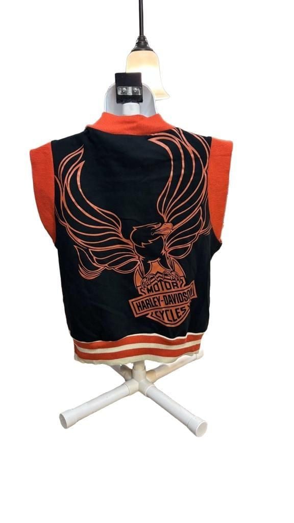 Harley Davidson Zip Up Vest Size M Black Orange Eagle Graphic 4
