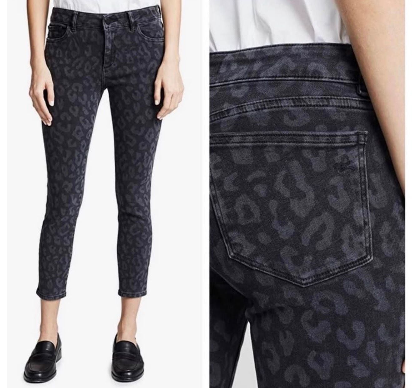 DL1961 Farrow Instasculpt Ankle Skinny Jeans Black Leopard Print size 28 raw hem 3