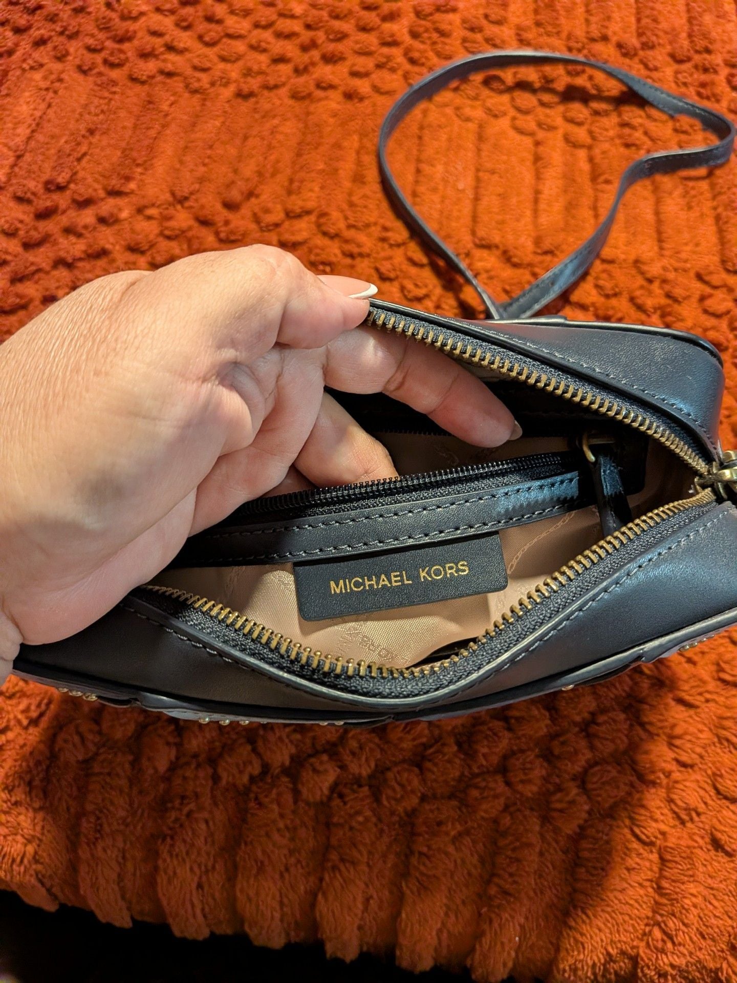 Michael Kors Studded Diamond Quilted Crossbody Bag Black 8