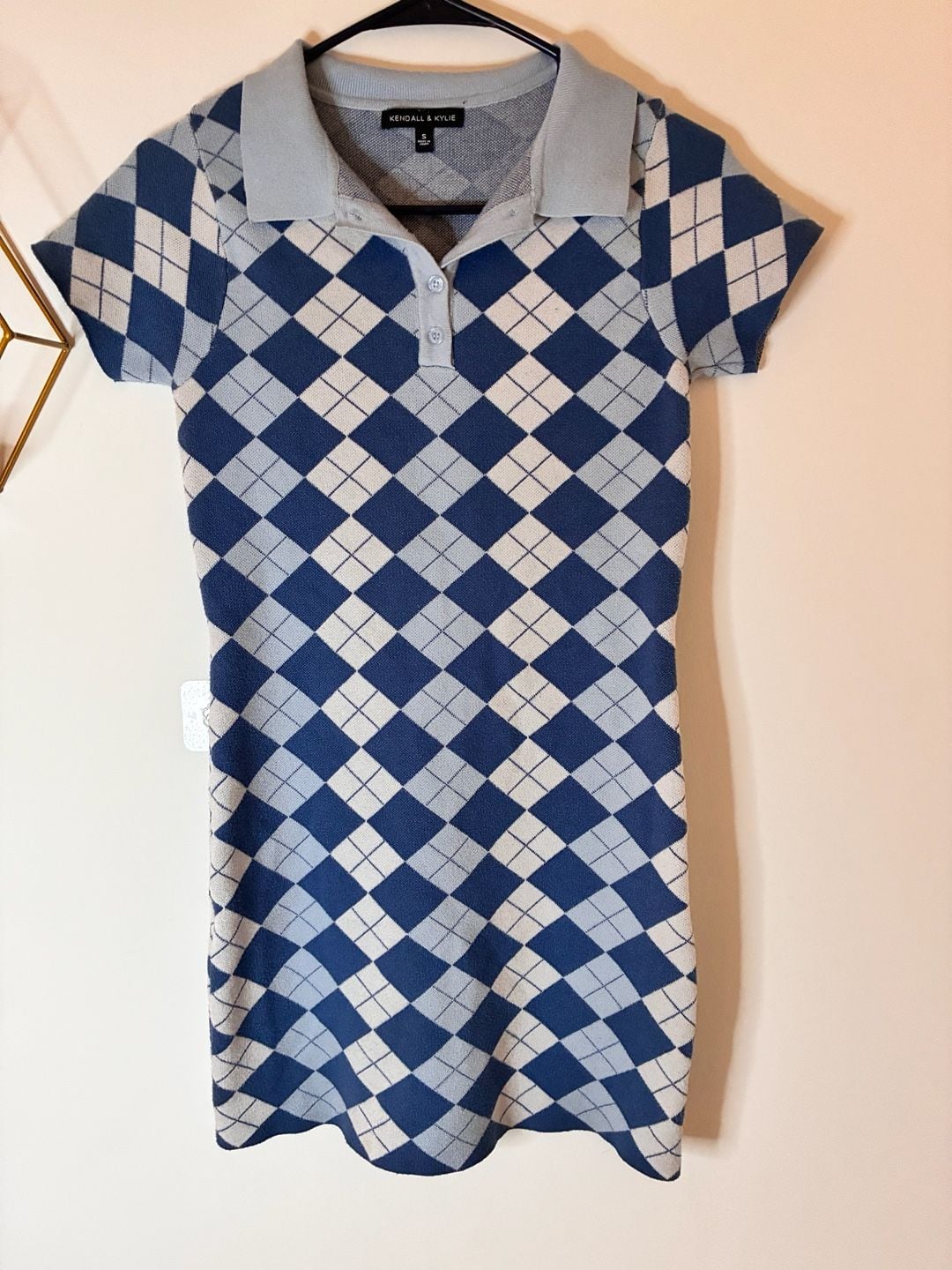 Kendall + Kylie Argyle Knit Polo Dress Size S Blue 2