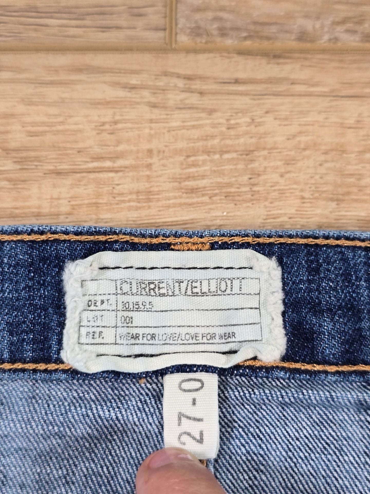 Current/Elliott Denim Pencil Skirt Distressed Blue Jean Back Slit Size 27 8