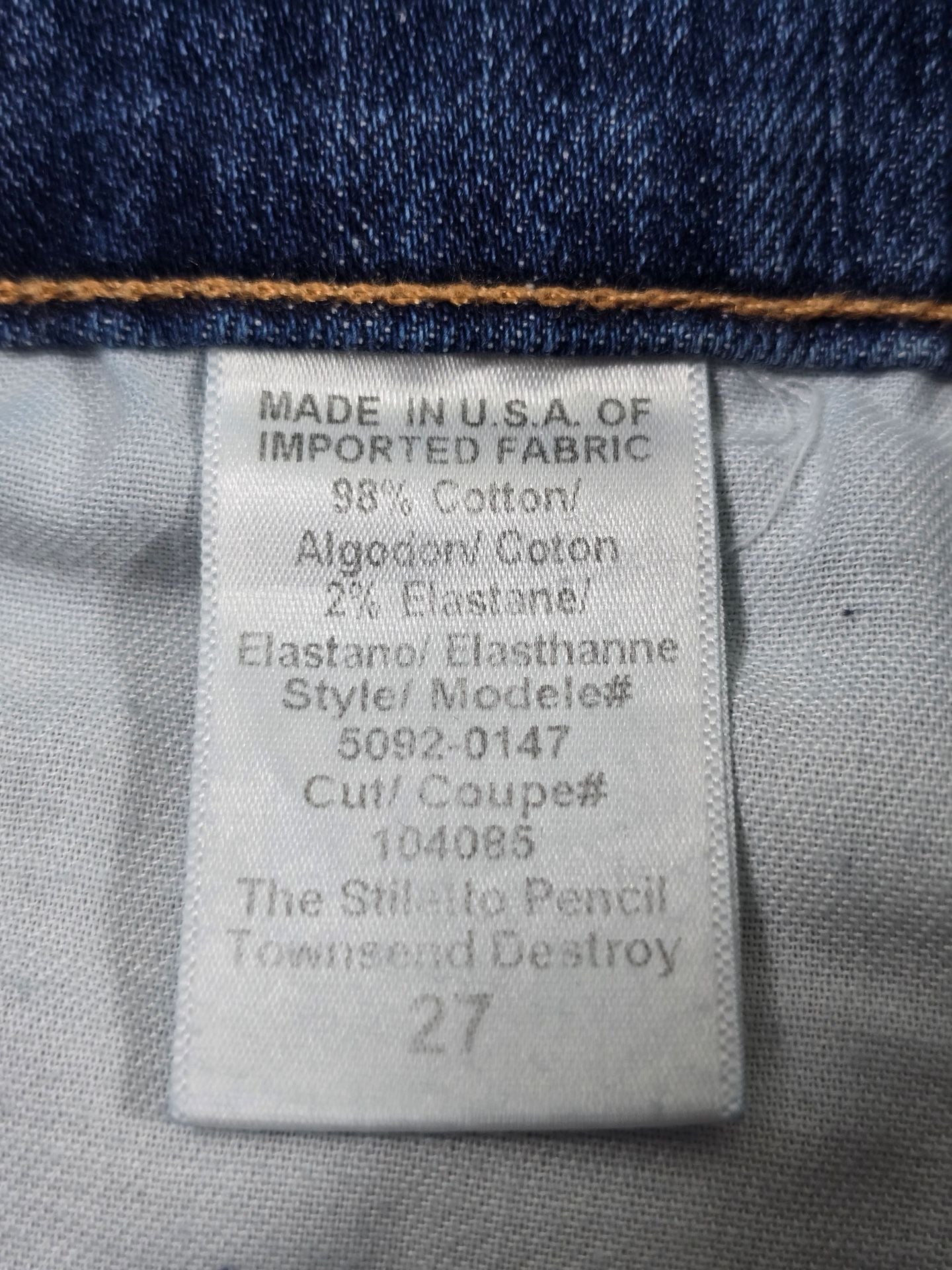 Current/Elliott Denim Pencil Skirt Distressed Blue Jean Back Slit Size 27 11