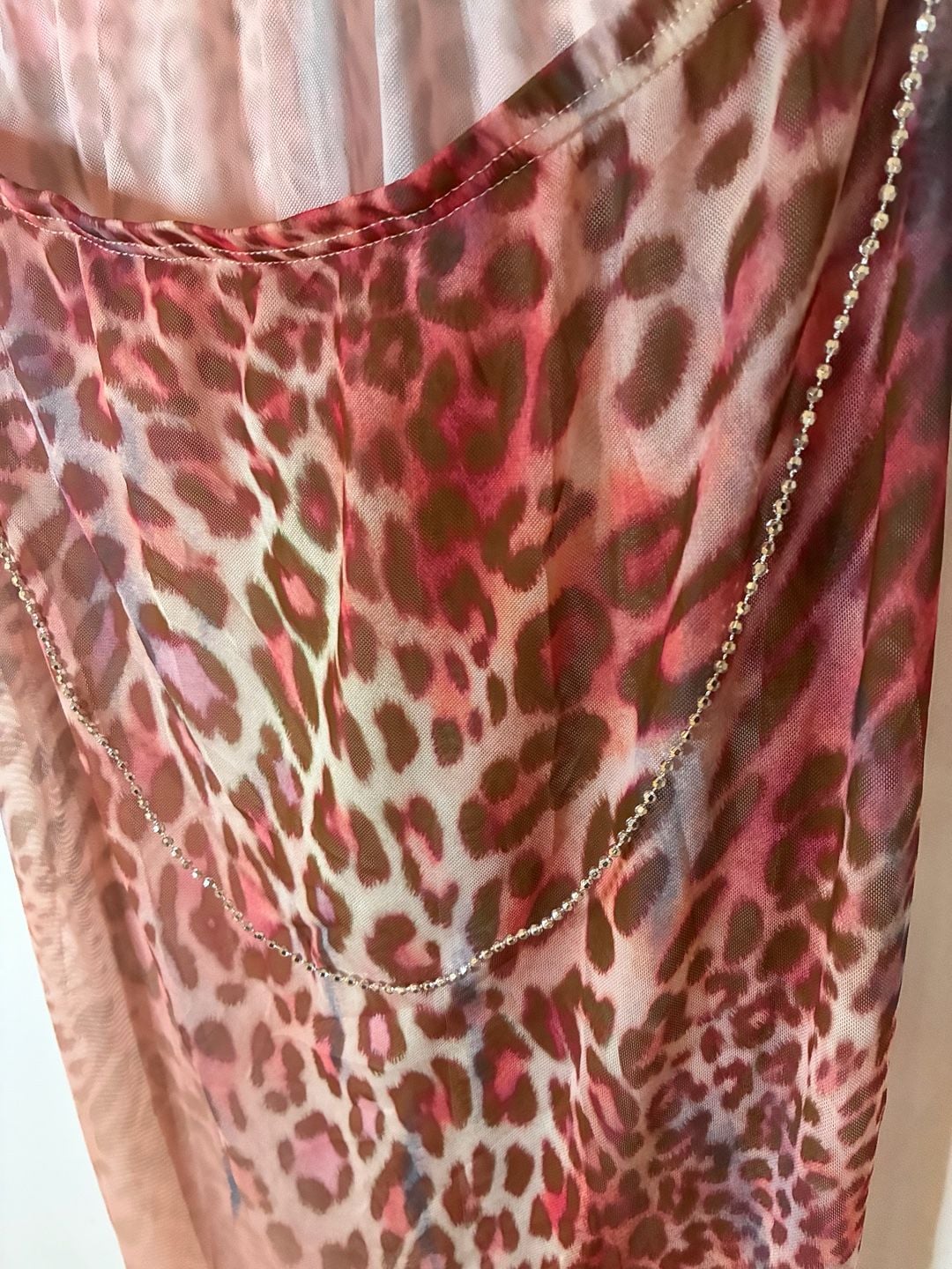 Pink Leopard Print Plunging Halter Sheer Maxi Dress Size L 3