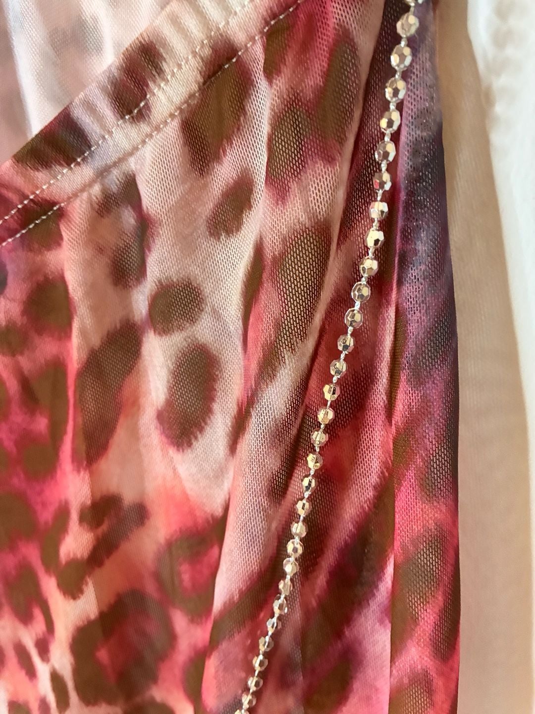 Pink Leopard Print Plunging Halter Sheer Maxi Dress Size L 5