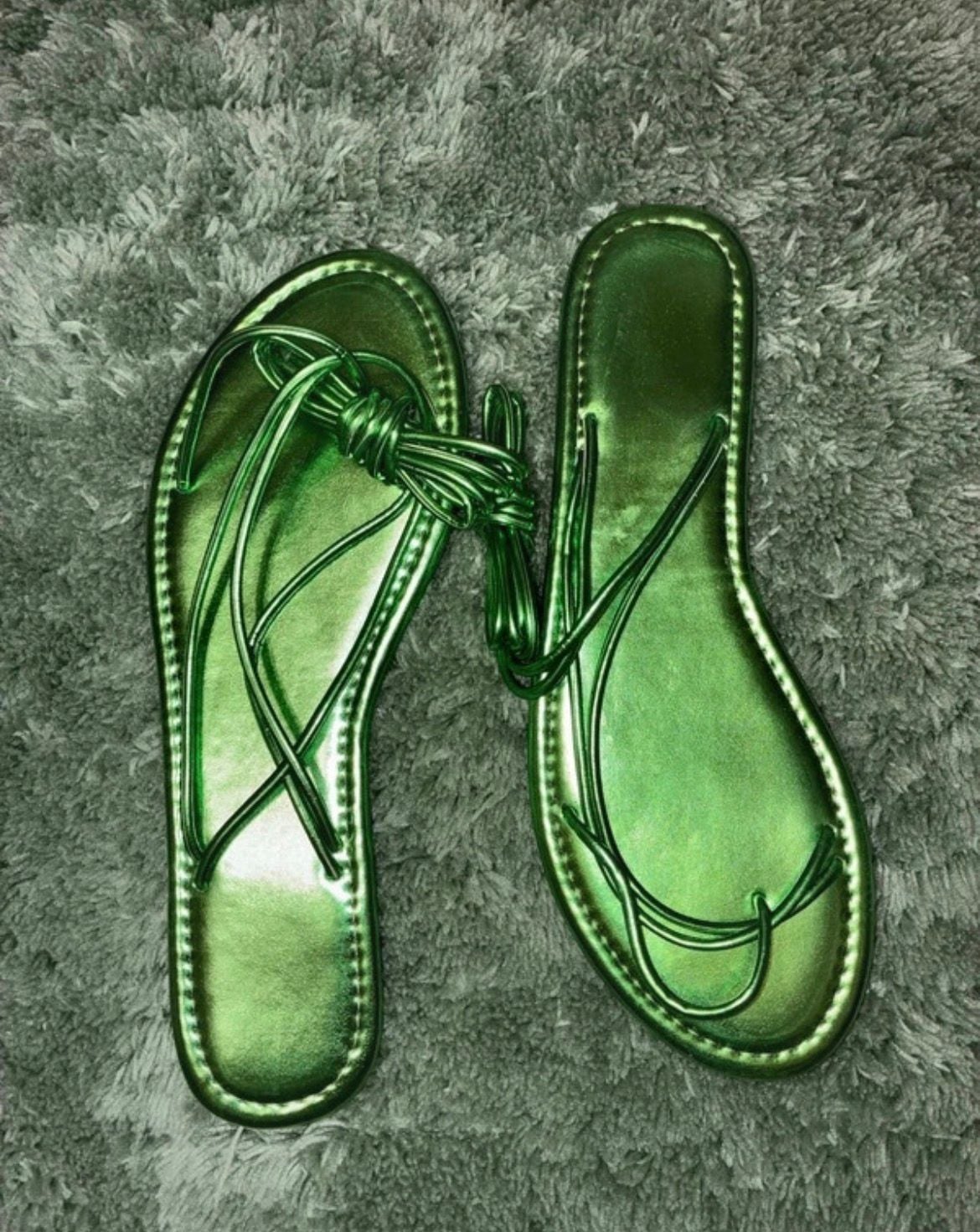 Metallic Green Lace Up Flat Sandals Size 38 2