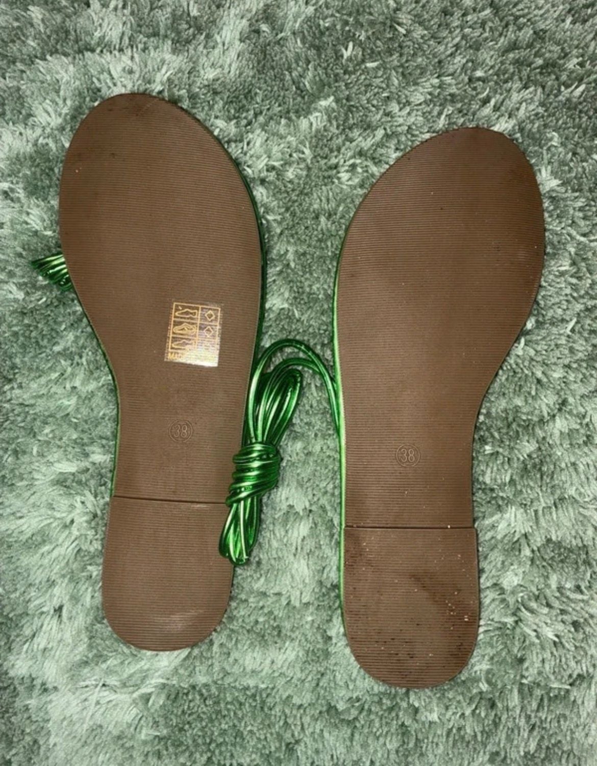 Metallic Green Lace Up Flat Sandals Size 38 3
