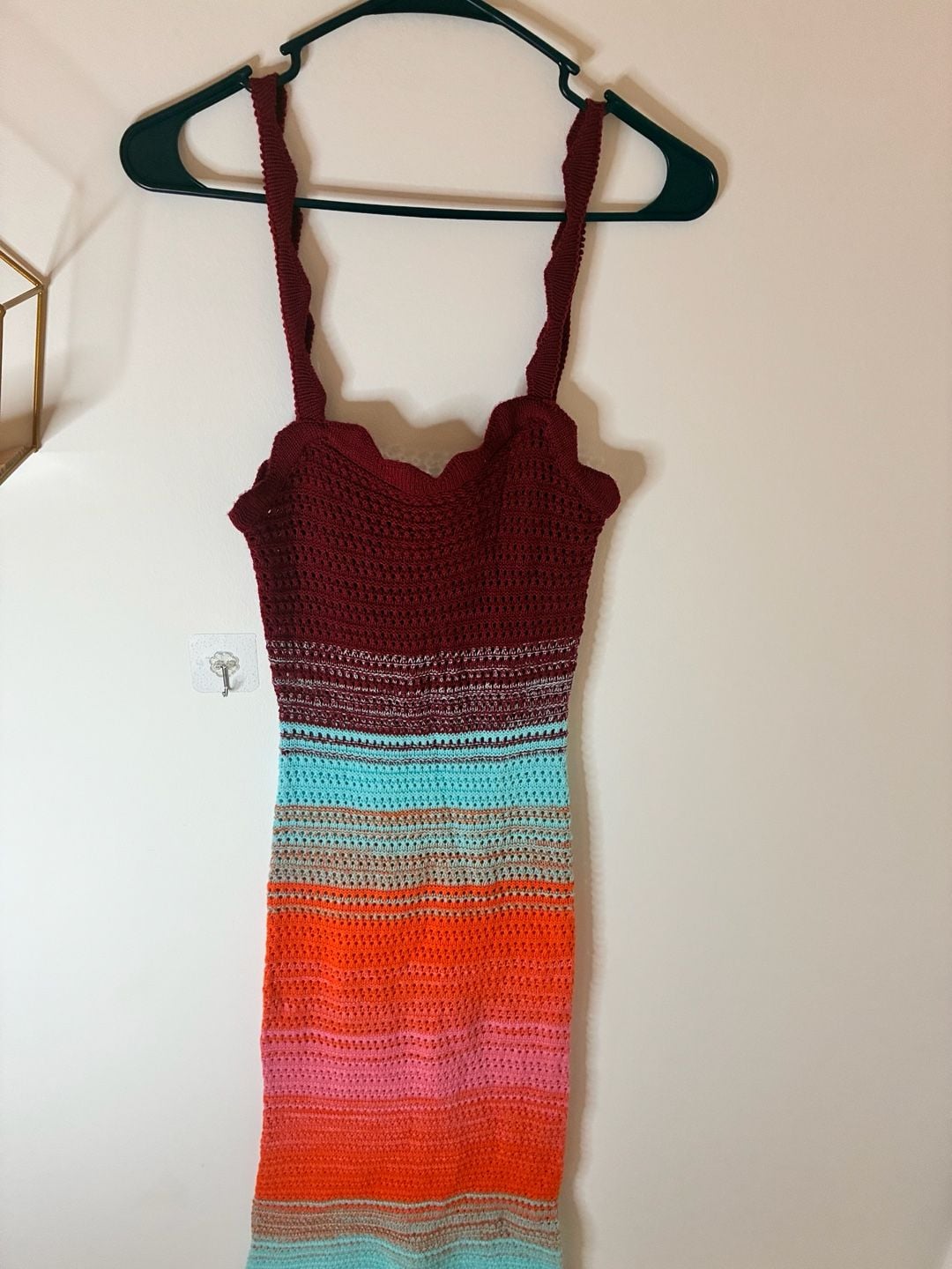 Trendy Threads Striped Crochet Midi Dress Size L 2